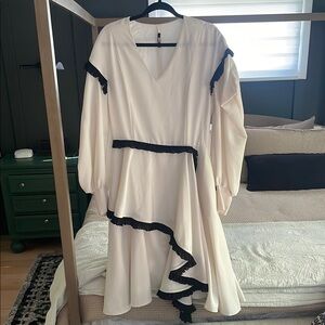 ADEAM White Cream Asymmetrical Ruffled Long Sleeve Dress